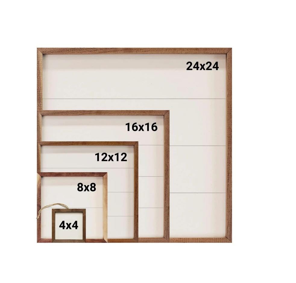 a set of three wooden frames with measurements