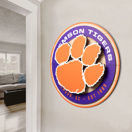 Clemson Tigers 3DX Circle Backer Wall Art