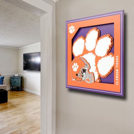 Clemson Tigers 3D Logo Series Wall Art - 12x12