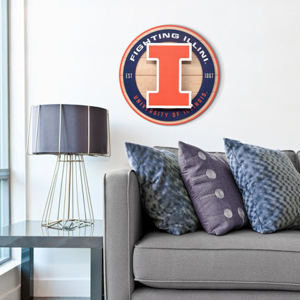 Illinois Fighting Illini 3DX Circle Backer Wall Art