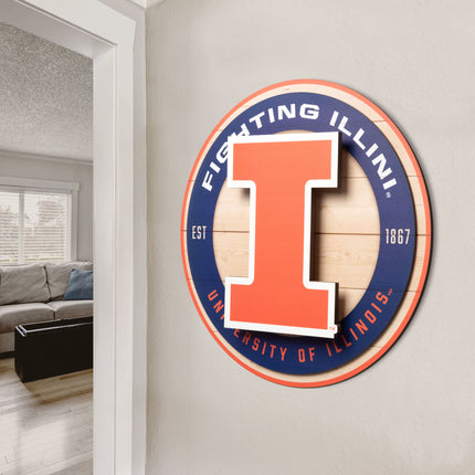 Illinois Fighting Illini 3DX Circle Backer Wall Art
