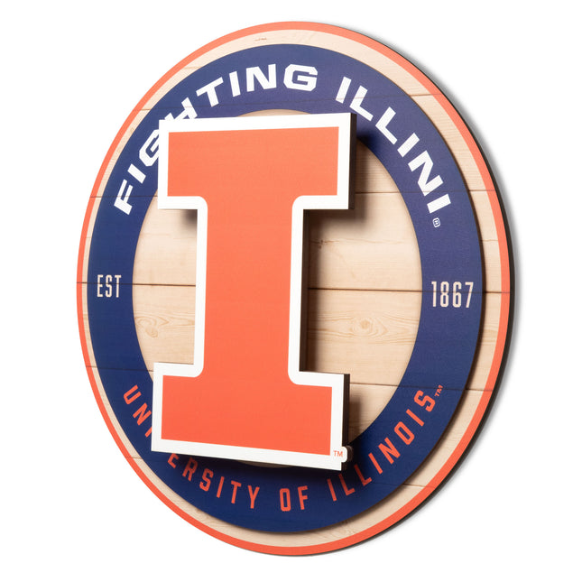 Illinois Fighting Illini 3DX Circle Backer Wall Art