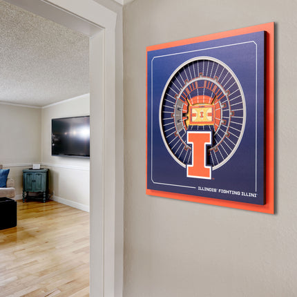 Illinois Fighting Illini 3D StadiumView Wall Art 12x12