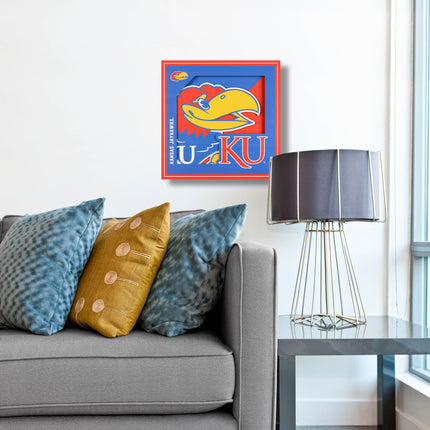 Kansas Jayhawks 3D Logo Series Wall Art - 12x12