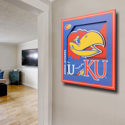 Kansas Jayhawks 3D Logo Series Wall Art - 12x12