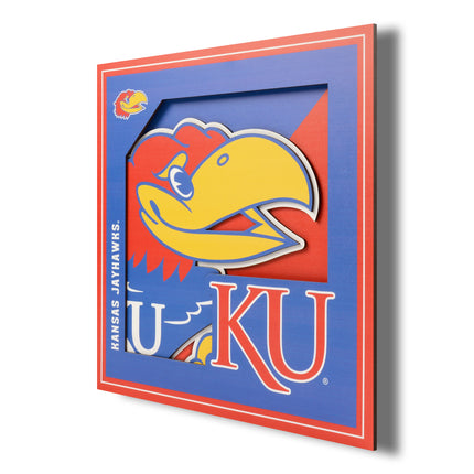 Kansas Jayhawks 3D Logo Series Wall Art - 12x12