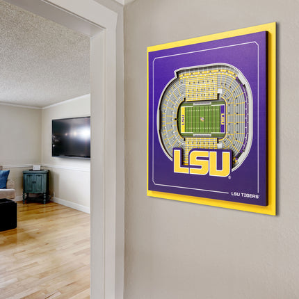 LSU Tigers 3D StadiumView Wall Art 12x12