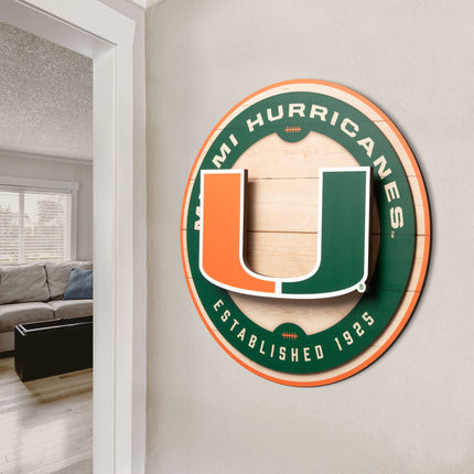 Miami Hurricanes 3DX Circle Backer Wall Art