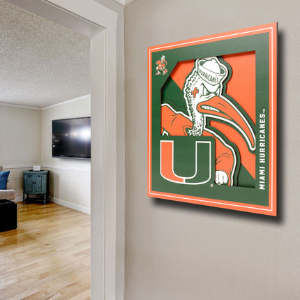 Miami Hurricanes 3D Logo Series Wall Art - 12x12