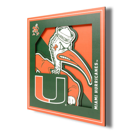 Miami Hurricanes 3D Logo Series Wall Art - 12x12