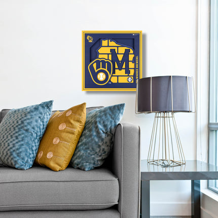 Milwaukee Brewers 3D Logo Series Wall Art - 12x12
