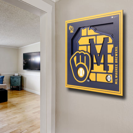 Milwaukee Brewers 3D Logo Series Wall Art - 12x12