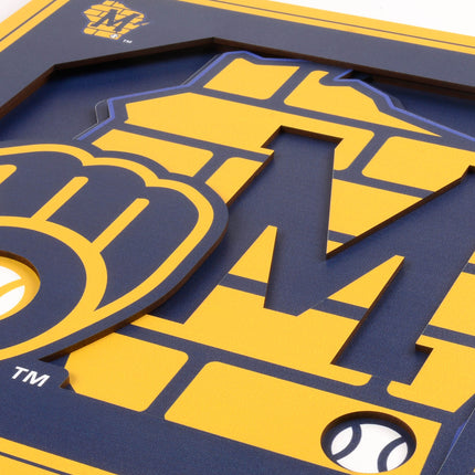 Milwaukee Brewers 3D Logo Series Wall Art - 12x12