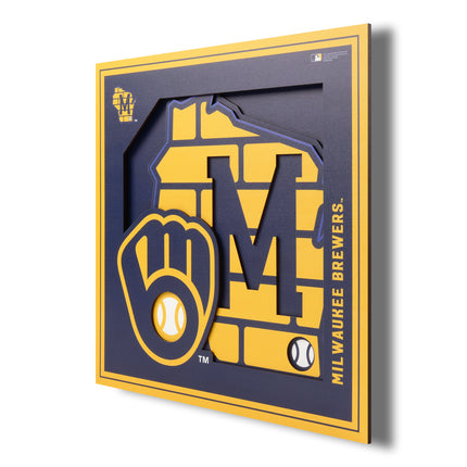 Milwaukee Brewers 3D Logo Series Wall Art - 12x12