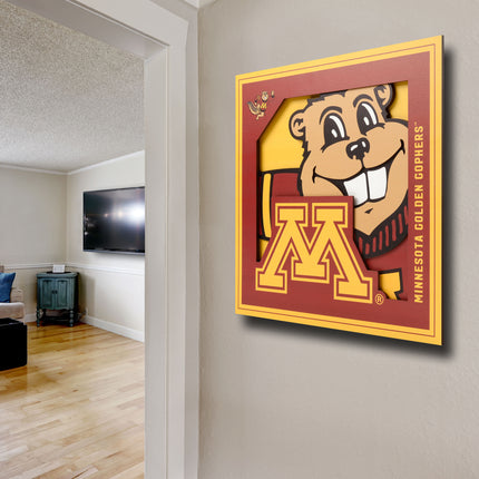 Minnesota Golden Gophers 3D Logo Series Wall Art - 12x12