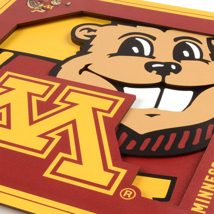 Minnesota Golden Gophers 3D Logo Series Wall Art - 12x12