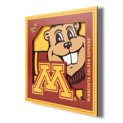 Minnesota Golden Gophers 3D Logo Series Wall Art - 12x12