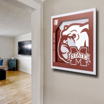 Mississippi State Bulldogs 3D Logo Series Wall Art - 12x12