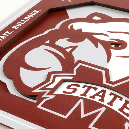 Mississippi State Bulldogs 3D Logo Series Wall Art - 12x12