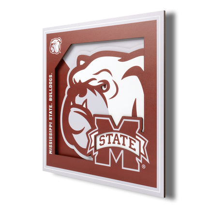 Mississippi State Bulldogs 3D Logo Series Wall Art - 12x12