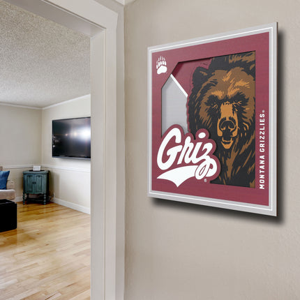 Montana Grizzlies 3D Logo Series Wall Art - 12x12