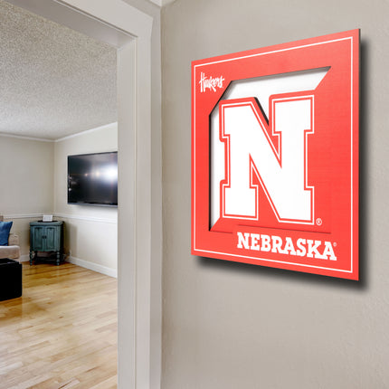 Nebraska Cornhuskers 3D Logo Series Wall Art - 12x12
