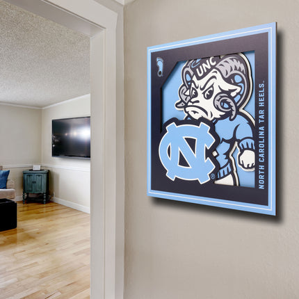 North Carolina Tar Heels 3D Logo Series Wall Art - 12x12