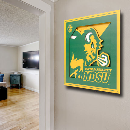 North Dakota State Bison 3D Logo Series Wall Art - 12x12