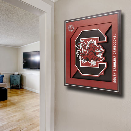 South Carolina Gamecocks 3D Logo Series Wall Art - 12x12