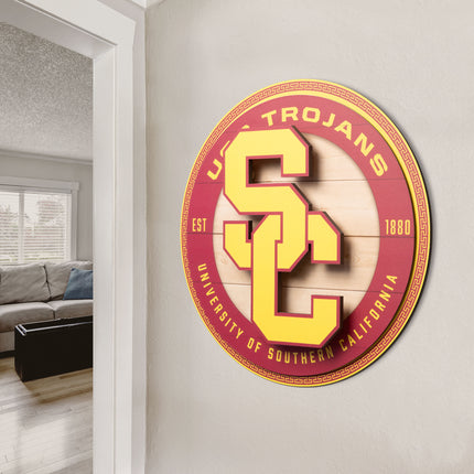 USC Trojans 3DX Circle Backer Wall Art