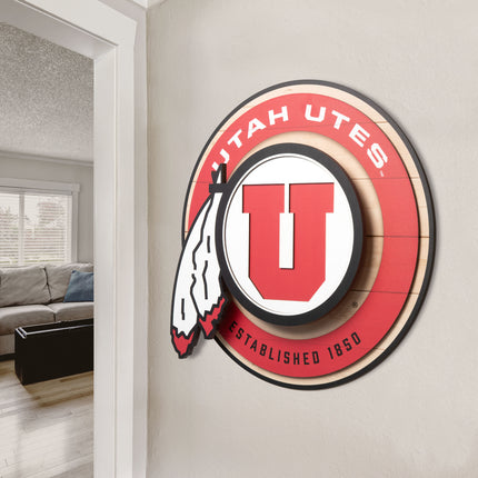 Utah Utes 3DX Circle Backer Wall Art