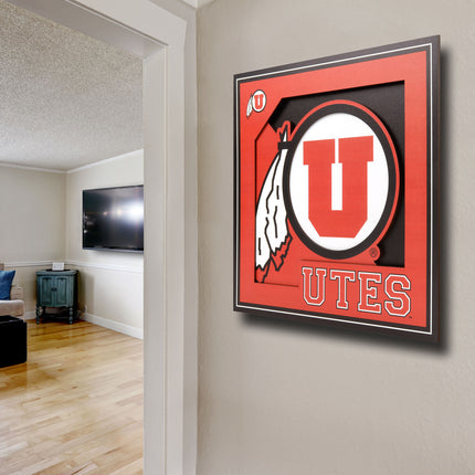Utah Utes 3D Logo Series Wall Art - 12x12