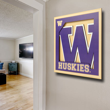 Washington Huskies 3D Logo Series Wall Art - 12x12